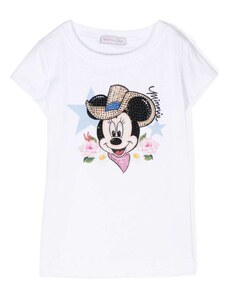 MONNALISA KIDS T-shirt bianca stampa Minnie strass