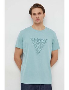 Guess t-shirt in cotone uomo colore turchese con applicazione