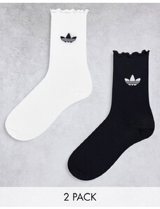 adidas Originals - Confezione da 2 paia di calzini neri e bianchi con orlo smerlato-Nero