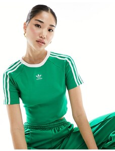 adidas Originals - T-shirt mini verde con 3 strisce
