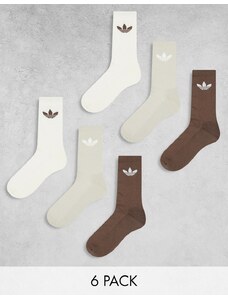 adidas Originals - Confezione da 6 paia di calzini con trifoglio bianchi, grigi e marroni-Multicolore