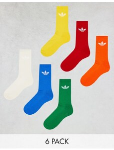 adidas Originals - Confezione da 6 paia di calzini con trifoglio multicolore arcobaleno