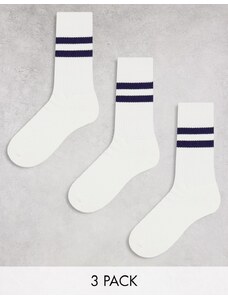 ASOS DESIGN - Confezione da 3 calzini sportivi con righe blu navy-Neutro