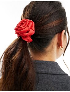 ASOS DESIGN - Nastro per capelli con fiore in raso rosso