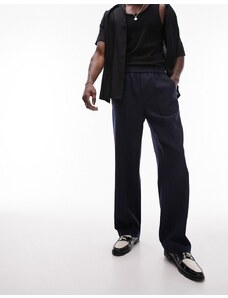 Topman - Pantaloni a fondo ampio in misto lana blu navy con girovita elasticizzato