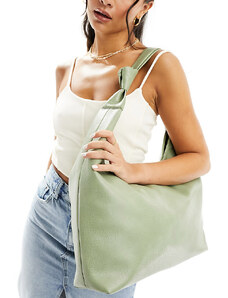 Glamorous - Borsa shopping in similpelle PU color verde salvia con tracolla annodata