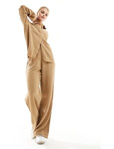 Vero Moda - Pantaloni in jersey testurizzati beige in coordinato-Neutro