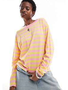 Monki - Top a maniche lunghe oversize a righe rosa e gialle-Multicolore