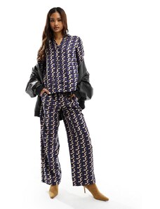 Vero Moda - Pantaloni in raso con stampa geometrica in coordinato-Blu navy
