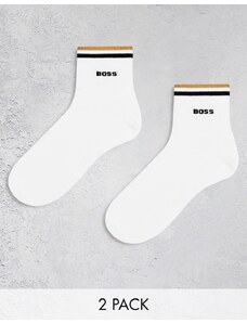 BOSS - Bodywear - Confezione da 2 paia di calzini bianchi a righe con logo-Bianco