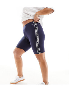 Tommy Jeans Plus - Pantaloncini leggings blu navy con fettuccia