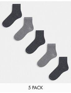 ASOS DESIGN - Confezione da 5 paia di calzini grigi-Grigio