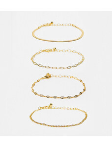 ASOS DESIGN - Confezione da 4 bracciali dorati placcati oro 14 k con catena miste