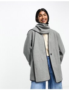River Island - Cappotto grigio medio effetto lana con sciarpa