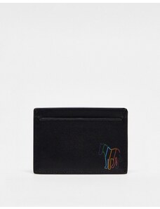 PS Paul Smith - Portafoglio con scomparti per carte di credito nero in pelle con sagoma di zebra