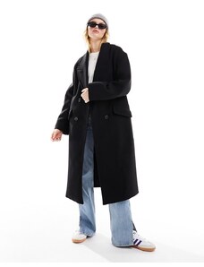 Bershka - Cappotto effetto lana nero con spalle scese