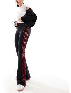 adidas Originals - Leopard Luxe - Leggings a zampa neri con tre strisce leopardate rosse-Nero