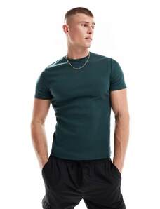 ASOS DESIGN - T-shirt girocollo attillata verde scuro a coste