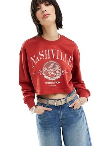 Urban Revivo - Felpa taglio corto rossa con stampa "Nashville" stile college-Rosso