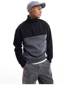 Calvin Klein - Felpa testurizzata con logo impresso e zip corta nera-Nero
