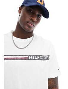 Tommy Hilfiger - T-shirt bianca con righe sul petto-Bianco