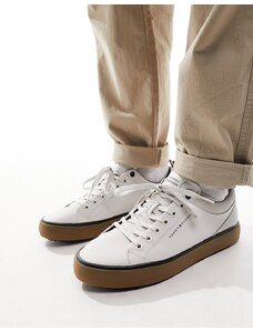 Tommy Hilfiger - Sneakers in pelle bianche basse con suola a carrarmato vulcanizzata-Bianco