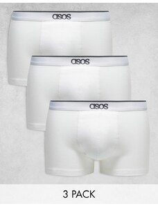 ASOS DESIGN - Confezione da 3 boxer aderenti bianchi con fascia in vita con logo-Bianco
