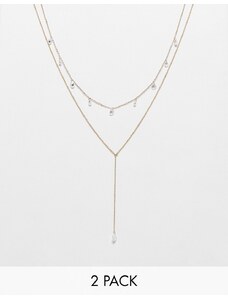 ALDO - Lagrima - Confezione multipack di 2 collane color oro con ciondolo con perla