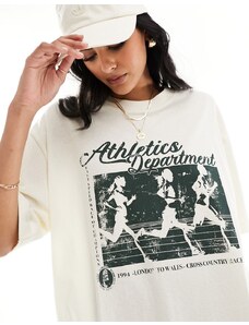 ASOS DESIGN - T-shirt boyfriend testurizzata color crema con grafica "Athletics Department"-Bianco