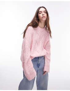 Topshop - Maglione in soffice maglia a trecce sul davanti rosa a doppia tonalità
