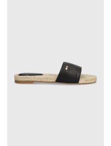 Tommy Hilfiger infradito in pelle SIMPLE LEATHER FLAT ESP SANDAL donna colore nero FW0FW07933