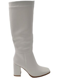 Malu Shoes Stivali donna in pelle bianco fondo gomma antiscivolo tacco quadrato 5 cm al ginocchio zip punta quadrata