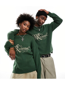 Reclaimed Vintage - Maglione oversize unisex verde con logo-Bianco