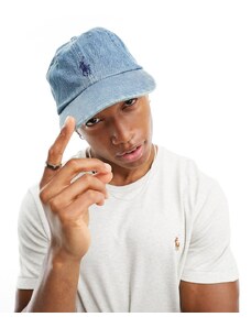 Polo Ralph Lauren - Cappello con visiera in denim lavaggio chiaro con logo-Blu