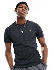 Polo Ralph Lauren - T-shirt in cotone pima nera mélange con logo a icona-Nero