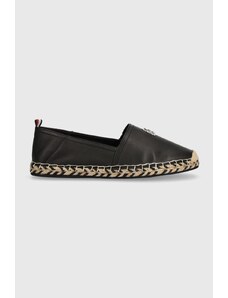 Tommy Hilfiger espadrillas in pelle TH LEATHER FLAT ESPADRILLE colore nero FW0FW07720