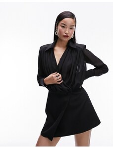 Topshop - Vestito avvolgente stile camicia nero trasparente