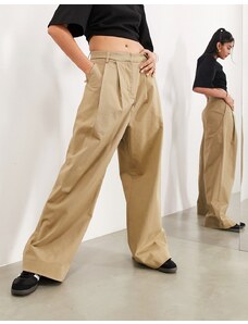 ASOS Edition - Pantaloni comodi a fondo ampio in twill di cotone color pietra-Neutro