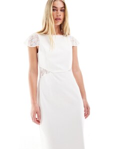 Y.A.S - Vestito lungo da sposa in pizzo bianco con maniche ad aletta e strascico