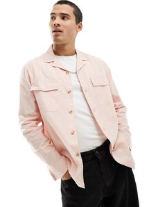 ASOS DESIGN - Camicia giacca rosa chiaro in misto lino con colletto a rever e due tasche