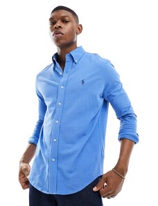 Polo Ralph Lauren - Camicia blu medio in piqué con logo