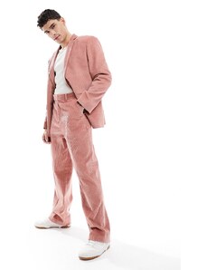 ASOS DESIGN - Pantaloni da abito ampi in velluto a coste rosa corallo-Arancione