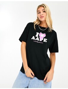 AAPE By A Bathing Ape - T-shirt nera con stampa artistica-Nero