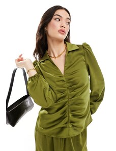 Y.A.S - Ezra - Blusa arricciata davanti verde oliva in coordinato