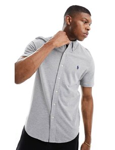 Polo Ralph Lauren - Camicia a maniche corte in piqué grigio mélange con logo