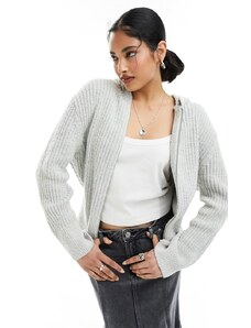 Weekday - Ofelia - Felpa stile cardigan in maglia con cappuccio e zip color grigio chiaro