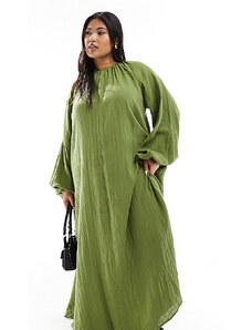 ASOS Curve ASOS DESIGN Curve - Vestito lungo a trapezio in tessuto doppio verde oliva