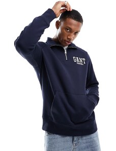 GANT - Arch - Felpa blu navy con zip corta e logo stile college