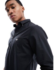 GANT - Camicia in popeline nera regular fit con logo a scudo-Nero