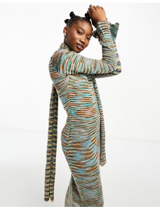 Tammy Girl - Vestito lungo in maglia mélange con sciarpa abbinata-Multicolore